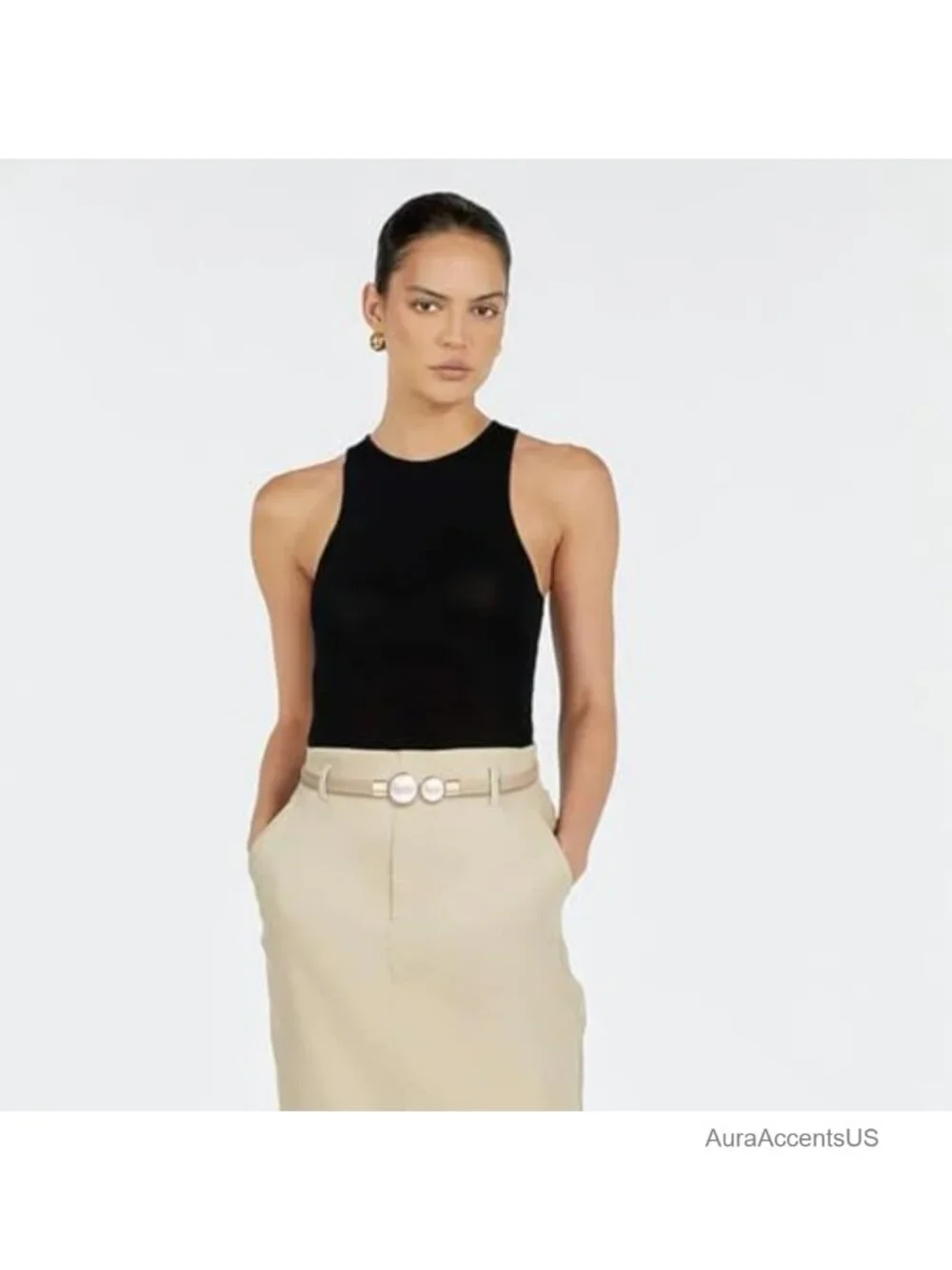 Thin PU Leather Skinny Belt with Pearl Buckle for Dresses